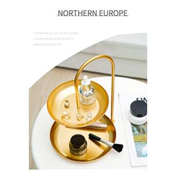 Aendraty Necklace Holder Jewelry Stand Display 2-Tier Tabletop Jewelry Organizer Tower for Show Jewelry Bracelets Necklaces Earrings with Two-Tiered Storage Tray （Nordic Style） Gold