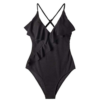 CUPSHE Women's Ruffle Wrap One Piece Swimsuit Black M