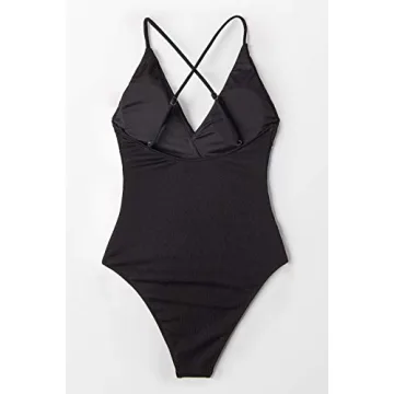 CUPSHE Women's Ruffle Wrap One Piece Swimsuit Black M