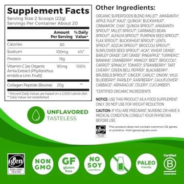 Orgain Hydrolyzed Collagen Powder + 50 Organic Superfoods For Women & Men, 20g Grass Fed Collagen wi...