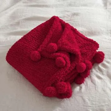 Cozy Sherpa Throw Blanket with Pompom Fringe for All