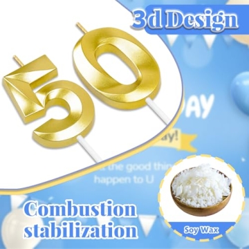 50th Birthday Candles for Cake Toppers and Decorations