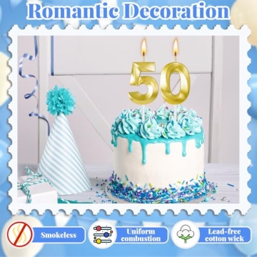 50th Birthday Candles for Cake Toppers and Decorations