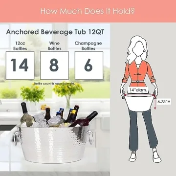 BREKX Hammered Stainless Steel Beverage Tub 12 Quarts