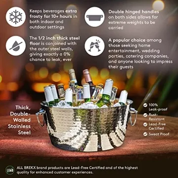 BREKX Hammered Stainless Steel Beverage Tub 12 Quarts