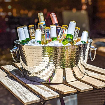 BREKX Hammered Stainless Steel Beverage Tub 12 Quarts