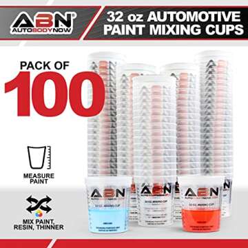 ABN 32oz Automotive Paint Mixing Cups 100pk - 1QT Plastic Measuring Mixing Cups for Epoxy Resin, Activator, or Thinner