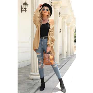 PRETTYGARDEN Casual Open Front Midi Long Cardigan