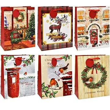 Gift Boutique 24 Count Gift Bags For Christmas Bulk Set Includes 4 Jumbo 6 Large 6 Medium 8 Small Holiday Xmas Bag Assortment Bags with Handles & Tags Wrapping Any Size Present for Adults Teens Kids