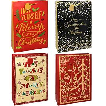 Gift Boutique 24 Count Gift Bags For Christmas Bulk Set Includes 4 Jumbo 6 Large 6 Medium 8 Small Holiday Xmas Bag Assortment Bags with Handles & Tags Wrapping Any Size Present for Adults Teens Kids