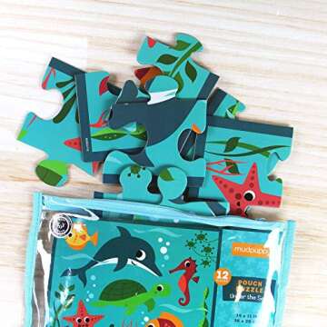 Mudpuppy Under the Sea Pouch Puzzle, 12 Extra Thick Colorful Pieces, 14”x11” – Great for Kids Age 2-4 – Perfect for Travel – Helps Develop Hand-Eye Coordination - Packaged in Secure, Reusable Pouch