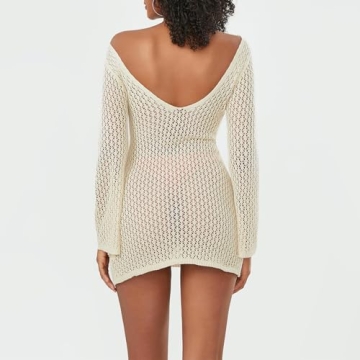 Faretumiya Women See Through Knit Crochet Dress Beach Cover-Up
