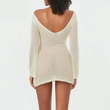 Faretumiya Women See Through Knit Crochet Dress Beach Cover-Up