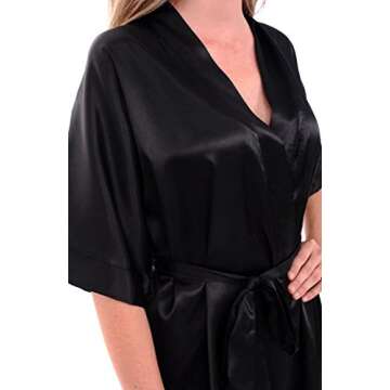 Alexander Del Rossa Womens Satin Robe, Short Dressing Gown, Small Black (A0754BLKSM)