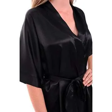 Alexander Del Rossa Womens Satin Robe, Short Dressing Gown, Small Black (A0754BLKSM)