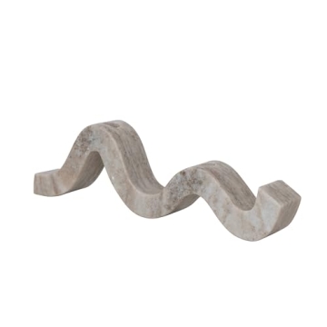Bloomingville Modern Marble and Brass Wave Double Taper Holder, White, 15''L x 4''W x 2''H