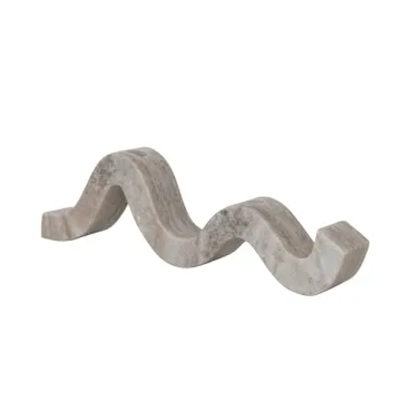 Bloomingville Modern Marble and Brass Wave Double Taper Holder, White, 15''L x 4''W x 2''H