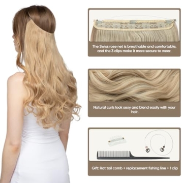 SARLA Invisible Wire Hair Extensions - 22 Inch Black Brown