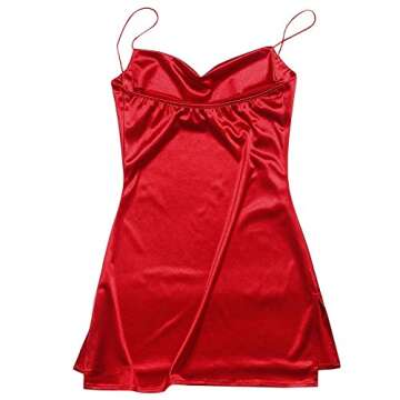 ZAFUL Women's Satin Spaghetti Strap A Line Dress Sexy Sleeveless Cowl Neck Party Club Slip Dresses Red L