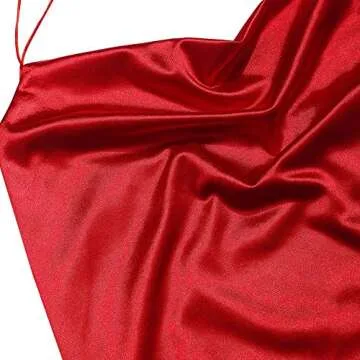 ZAFUL Women's Satin Spaghetti Strap A Line Dress Sexy Sleeveless Cowl Neck Party Club Slip Dresses Red L