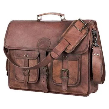 Stylish KPL Leather Briefcase 18 inch Laptop Messenger Bag for Men & Women