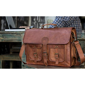 KPL Leather Briefcase 18 inch Laptop Messenger Bag