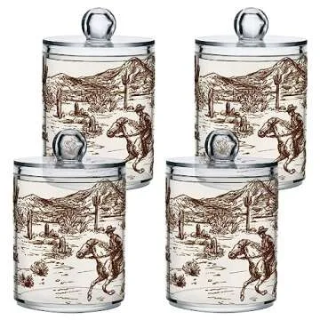 xigua Western Cowboy Qtip Holder 2 Pack, 14 oz Apothecary Jars Bathroom Vanity Organizer Canister fo...