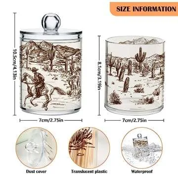 xigua Western Cowboy Qtip Holder 2 Pack, 14 oz Apothecary Jars Bathroom Vanity Organizer Canister for Qtips,Cotton Swabs,Cotton Balls,Cosmetic Pads,Flossers,Bath Salts