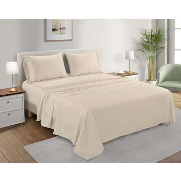 100% Organic Cotton Queen Sheets, 300 TC 4 Piece Cotton Sheets Queen Size Set, Classic Sateen Weave Bedsheets Queen Size Bed, Soft Breathable Sheet & Pillowcase Sets, Deep Pocket 16" - Ivory