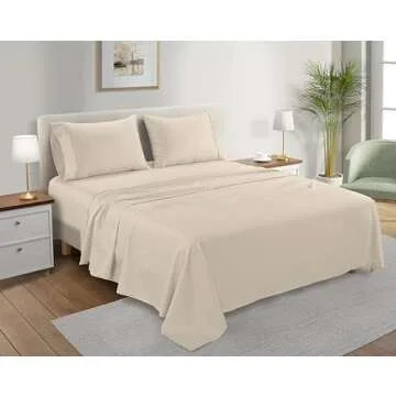 100% Organic Cotton Queen Sheets, 300 TC 4 Piece Cotton Sheets Queen Size Set, Classic Sateen Weave Bedsheets Queen Size Bed, Soft Breathable Sheet & Pillowcase Sets, Deep Pocket 16" - Ivory