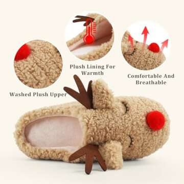 SKYWHEEL Women's Reindeer Slippers Christmas Family Holiday Slippers for Winter House Outdoor Indoor...