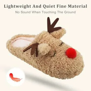 SKYWHEEL Women's Reindeer Slippers Christmas Family Holiday Slippers for Winter House Outdoor Indoor Bedroom Soft Comfy Plush Warm Non-slip Slippers Small