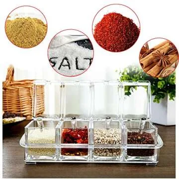 Clear Seasoning Box,V-Resourcing 4 Pieces Clear Seasoning Storage Container for Spice Salt Sugar Cruet,Condiment Jars with Spoons…