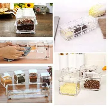 Clear Seasoning Box,V-Resourcing 4 Pieces Clear Seasoning Storage Container for Spice Salt Sugar Cruet,Condiment Jars with Spoons…