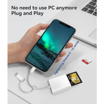 SD Card Reader for iPhone iPad, Oyuiasle Digital Trail Camera SD Card Viewer with Dual Slot for MicroSD/SD, Lightening&USBC Dual-Connector Memory Card Adapter for Photography, Plug and Play