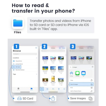 SD Card Reader for iPhone iPad, Oyuiasle Digital Trail Camera SD Card Viewer with Dual Slot for MicroSD/SD, Lightening&USBC Dual-Connector Memory Card Adapter for Photography, Plug and Play