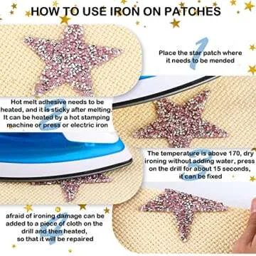 Jexine 16 Pcs Rhinestone Star Patches Iron on Glitter Patches Star Shape Crystal Patches Hot Adhesives Appliques Shiny Jeans Bag Pant Clothing Repair Decoration Patches for DIY Craft Gifts