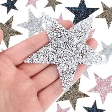 Jexine 16 Pcs Rhinestone Star Patches Iron on Glitter Patches Star Shape Crystal Patches Hot Adhesives Appliques Shiny Jeans Bag Pant Clothing Repair Decoration Patches for DIY Craft Gifts