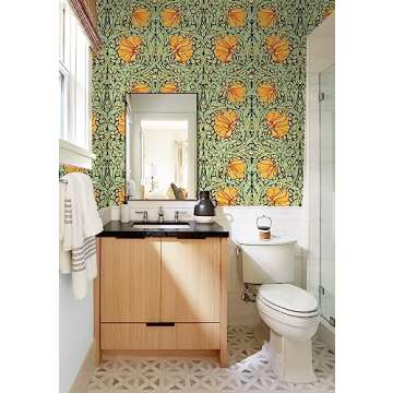 HAOKHOME Vintage Floral Wallpaper Peel and Stick Botanical Green/Yellow/Black Wall Murals Home Kitch...