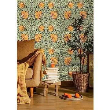 HAOKHOME Vintage Floral Wallpaper Peel and Stick Botanical Green/Yellow/Black Wall Murals Home Kitchen Bedroom Decor by William Morris 17.7in x 9.8ft