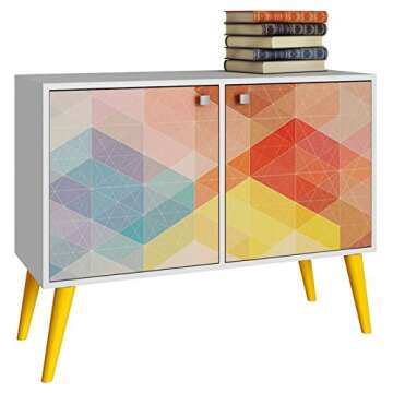 Manhattan Comforts Avesta Double Side Table. 2.0, White, Stamp, Yellow