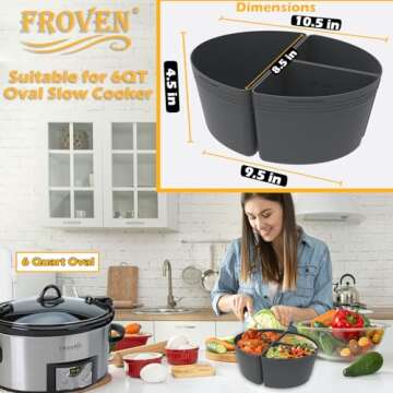 6 Quart Silicone Slow Cooker Divider Liners Oval. Thickened, Weighted & Sturdy Reusable Crockpot Ins...
