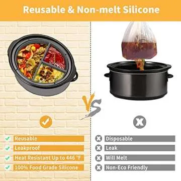 6 Quart Silicone Slow Cooker Divider Liners Oval. Thickened, Weighted & Sturdy Reusable Crockpot Inserts Compatible With Most 6 Qt Crock Pot Slow Cookers Accessories. Leakproof, Dishwasher Safe