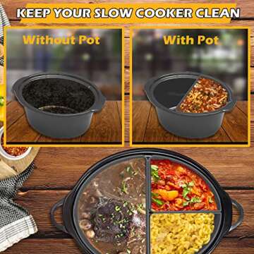 6 Quart Silicone Slow Cooker Divider Liners Oval. Thickened, Weighted & Sturdy Reusable Crockpot Inserts Compatible With Most 6 Qt Crock Pot Slow Cookers Accessories. Leakproof, Dishwasher Safe