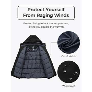 wantdo Men's Big and Tall Ski Jacket Waterproof Snowboarding Jacket Windproof Winter Coat with Hood