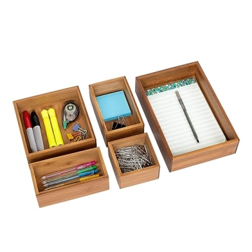 Seville Classics Bamboo Premium Organizer Storage Bins Set - 5 Piece for Clutter-Free Living