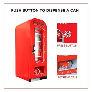 Coca-Cola Vending Machine Mini Fridge with 12V DC and 110V AC Cords 10 Can Cooler with Display Windo...