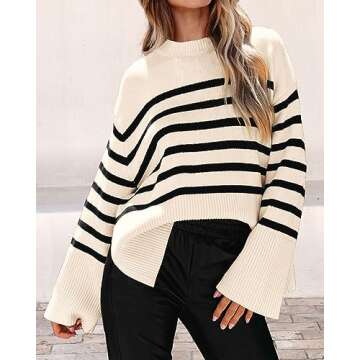 KIRUNDO Women's Striped Knit Oversized Fall Sweaters 2024 Trendy Clothes Crewneck Winter Pullover Sw...