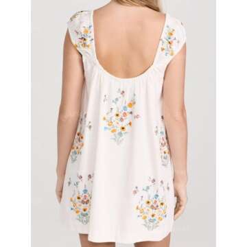 OFSOAK Embroidered Dress for Women Summer Floral Babydoll Short Dress Casual Lightweight Boho Vacati...