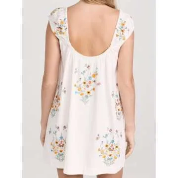 OFSOAK Embroidered Dress for Women Summer Floral Babydoll Short Dress Casual Lightweight Boho Vacati...